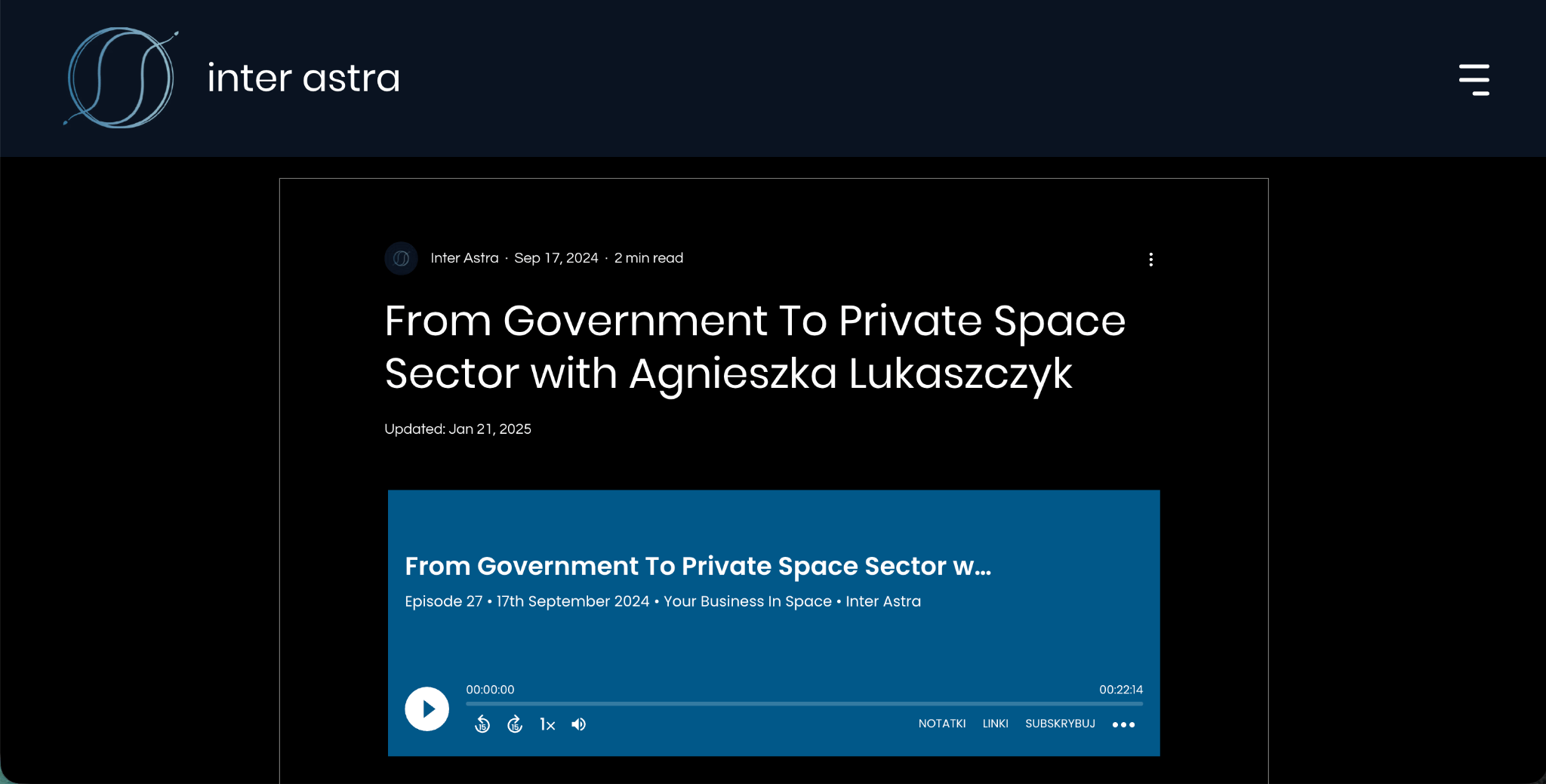 Read more about the article From Government To Private Space Sector with Agnieszka Lukaszczyk